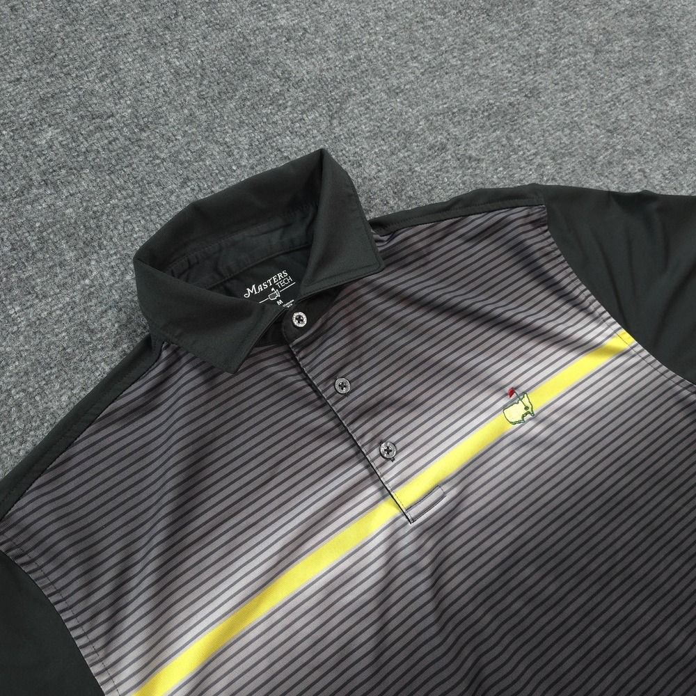 Masters Tech‎ Polo Mens M Black Stripe Performance Golf Augusta National Logo